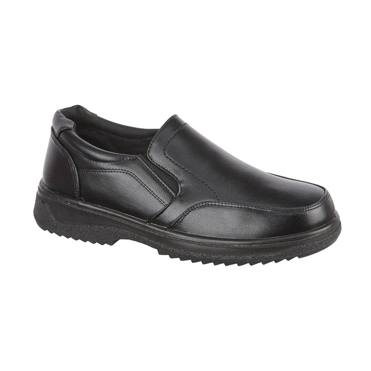 Men Black Slip-On Twin Gusset Faux Leather Shoes Comfort Casual Everyday Wear