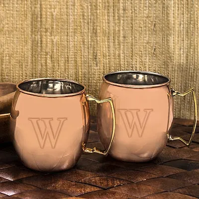 Personalized Moscow Mule Copper Mug w/ Unique Handle (Set of 2)
