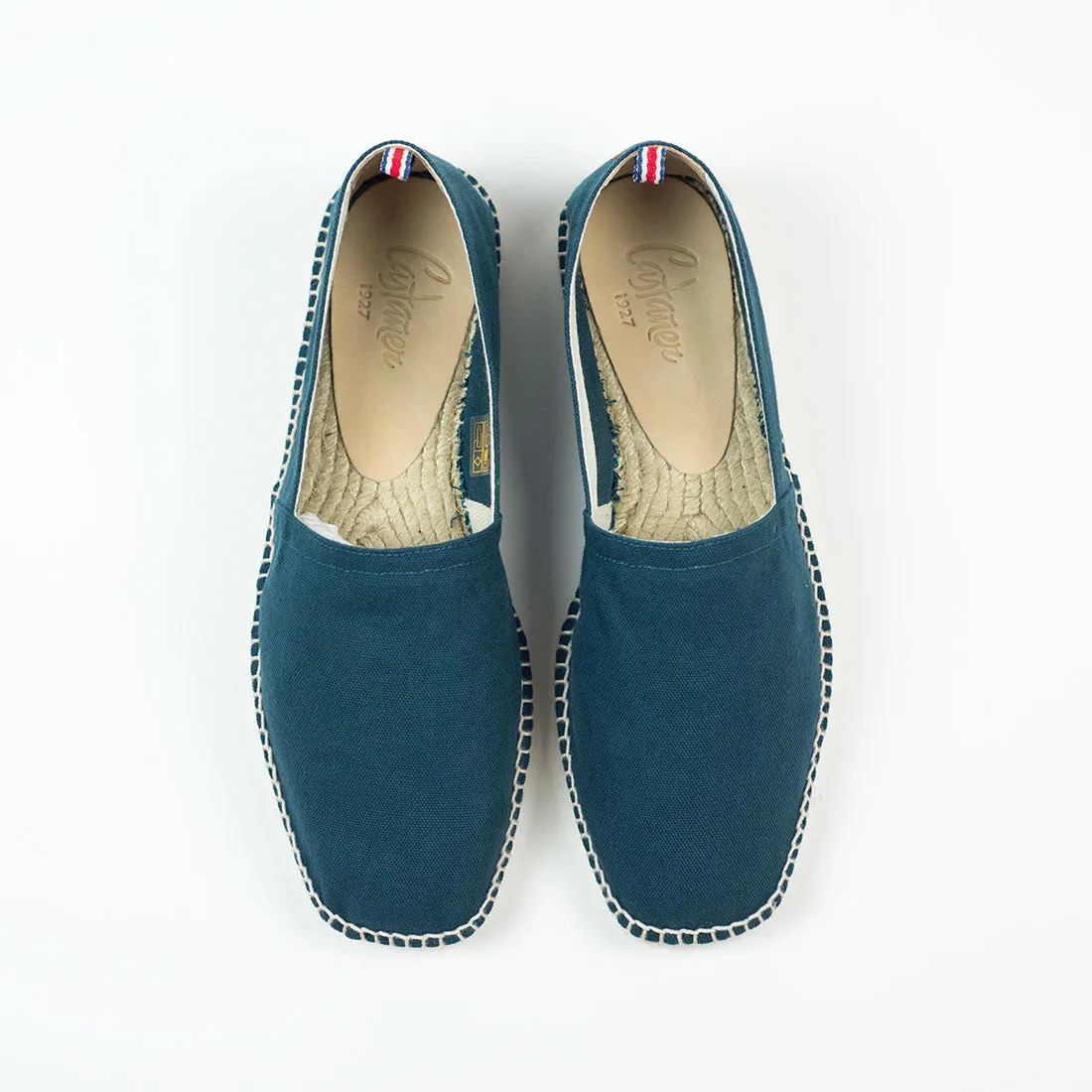 Petrol color espadrilles with natural sole