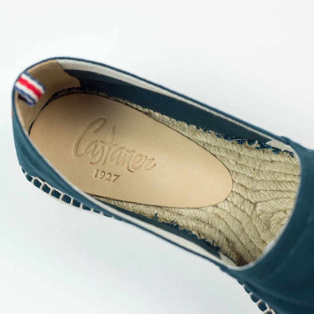 Petrol color espadrilles with natural sole