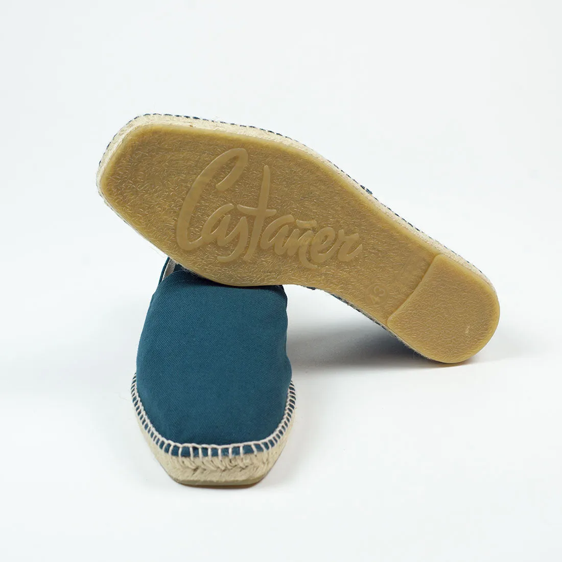 Petrol color espadrilles with natural sole