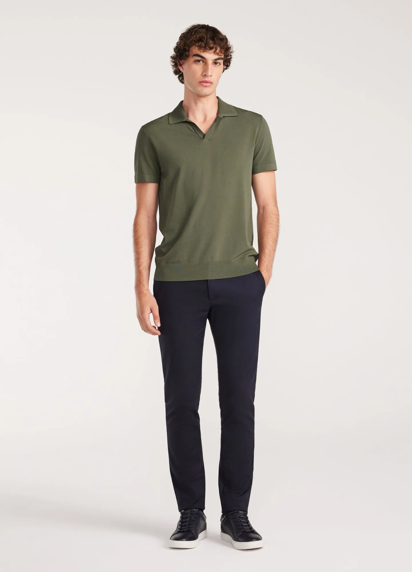 Rib Collar Tech Knit Polo Light Khaki
