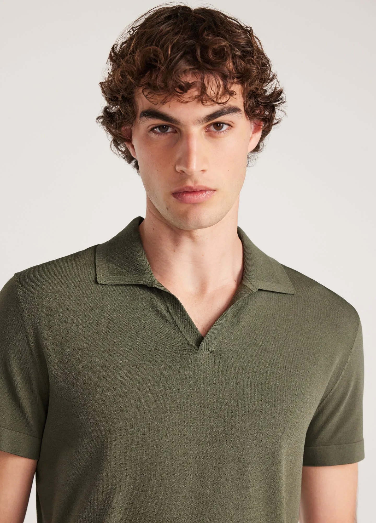 Rib Collar Tech Knit Polo Light Khaki