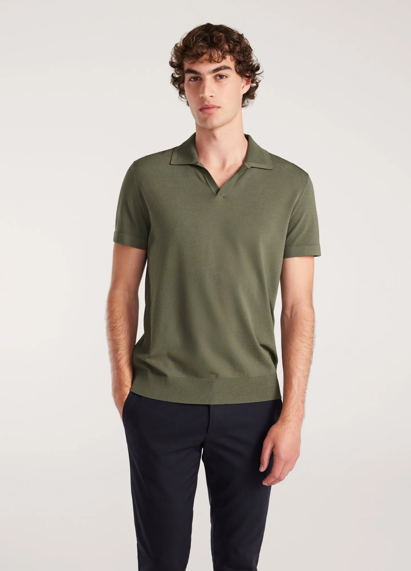 Rib Collar Tech Knit Polo Light Khaki