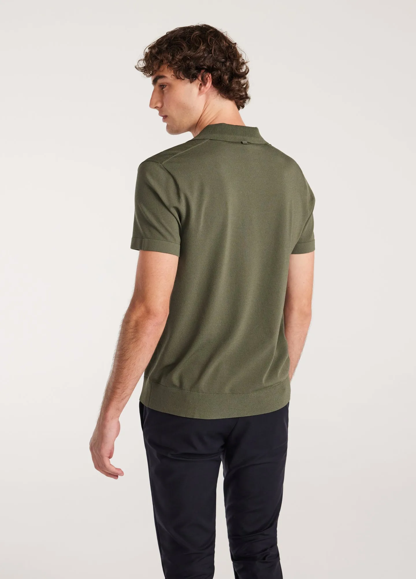 Rib Collar Tech Knit Polo Light Khaki