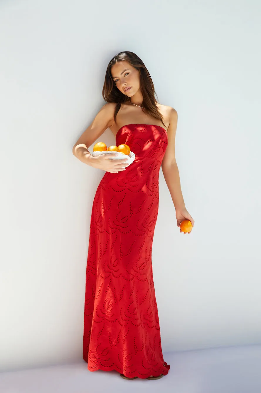 Riviera Rouge Strapless Maxi Dress Red