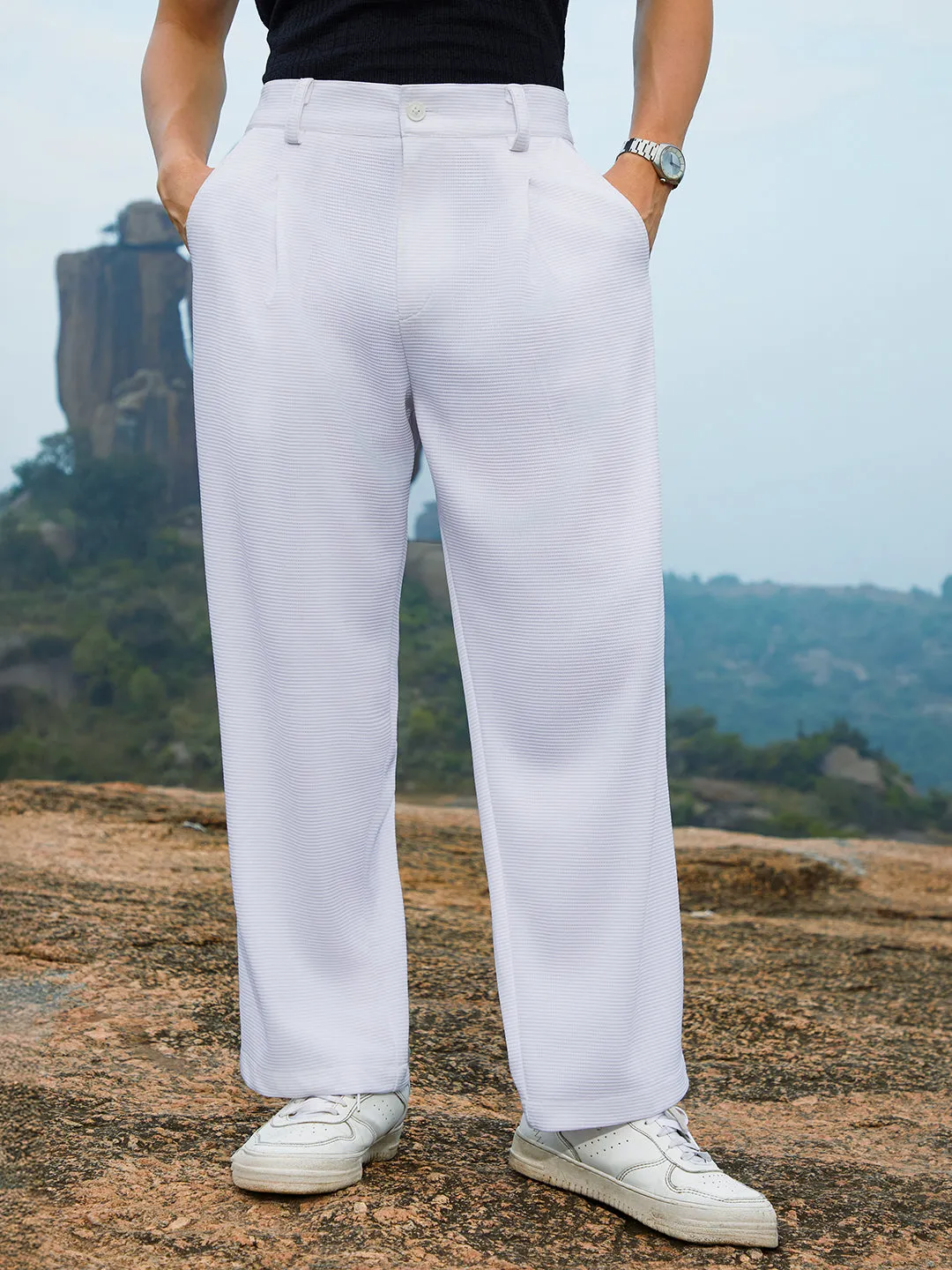 Straight-Fit Ribbed Trousers