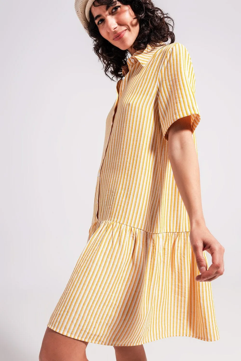 Stripe Print Mini Dress In Yellow