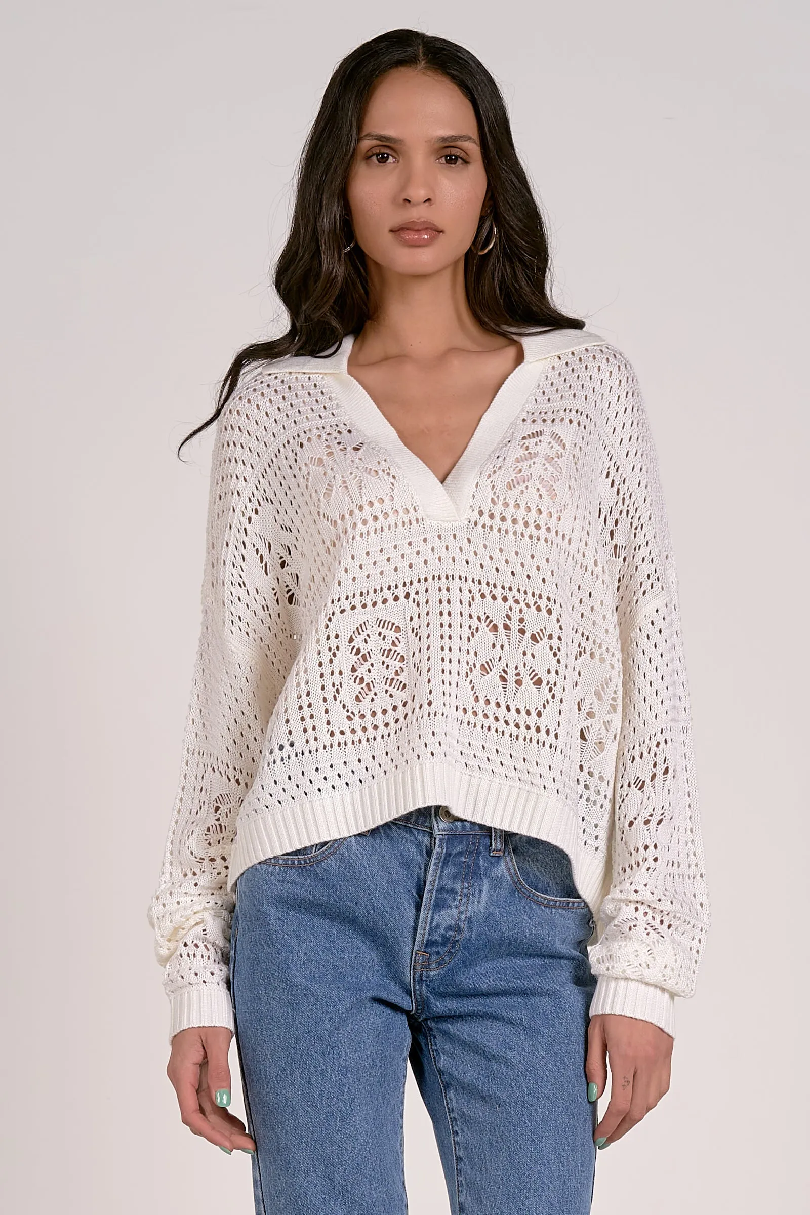 The Willa Collared Crochet Sweater