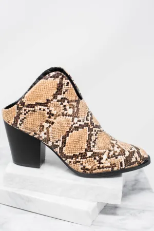 There For You Beige Brown Snake Mules