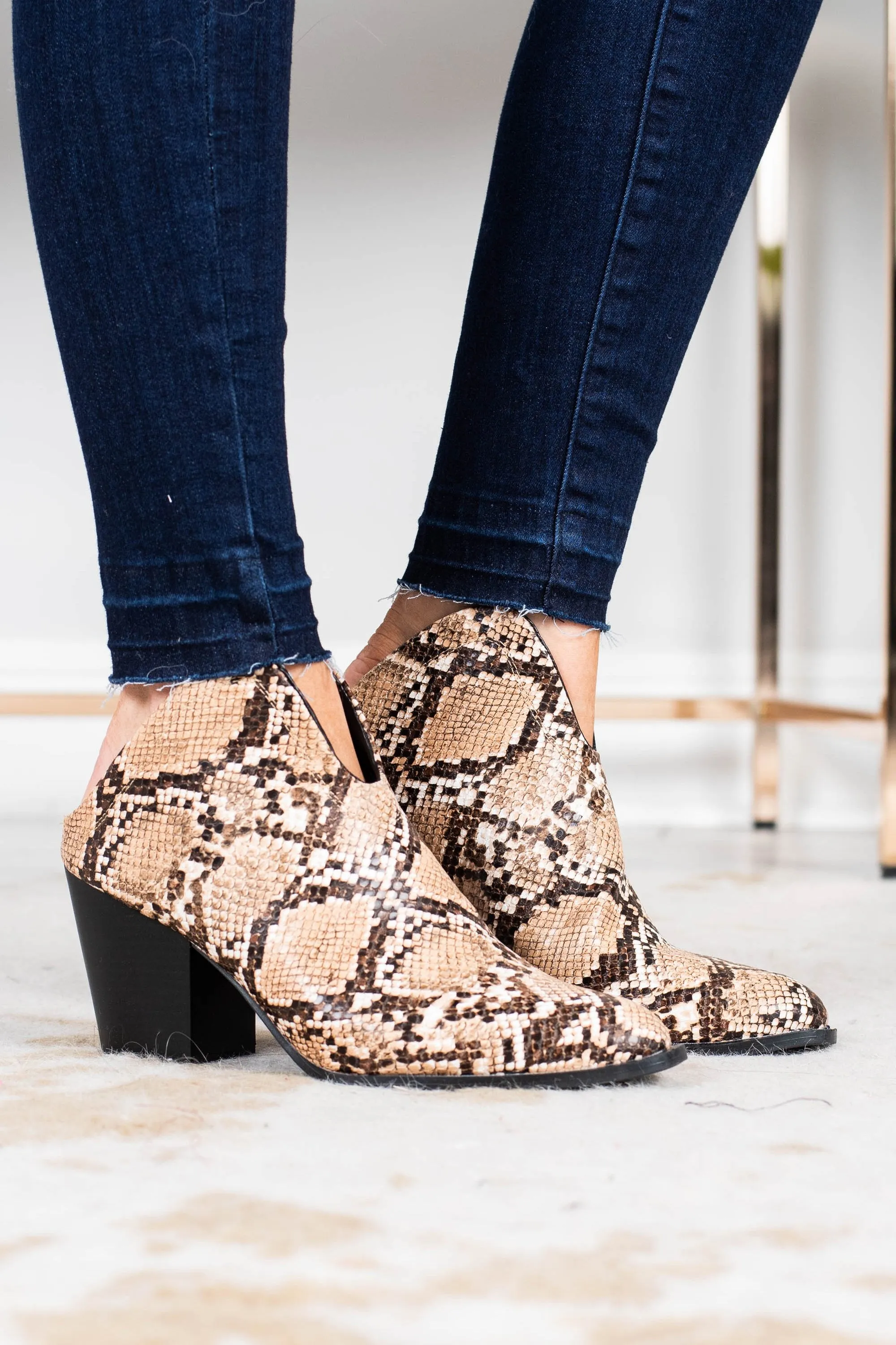There For You Beige Brown Snake Mules