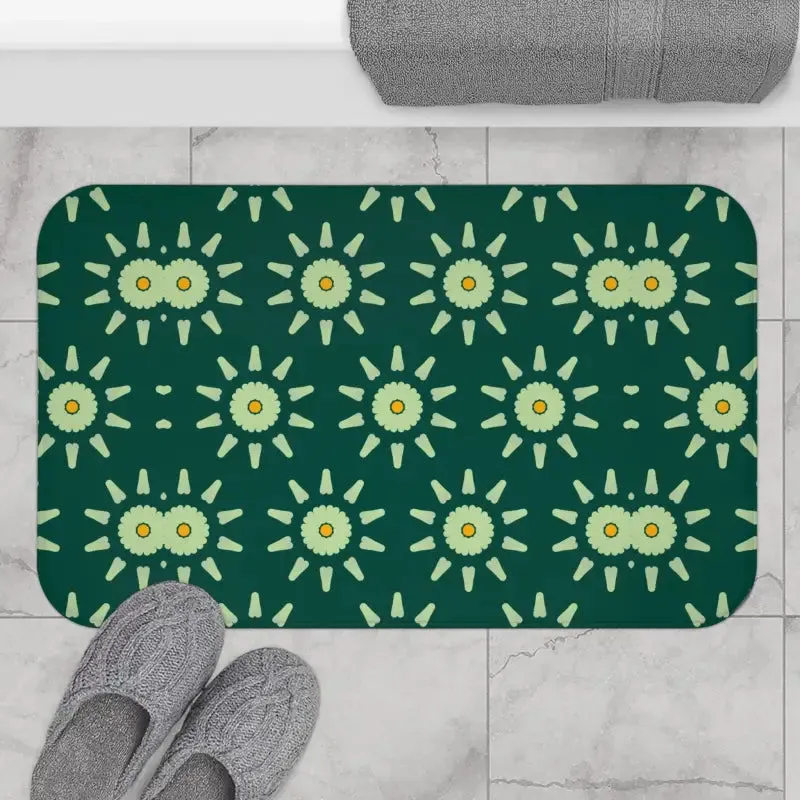 Trendy Green Geometric Bath Mat