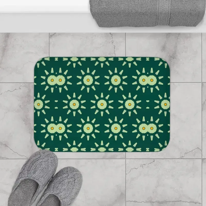 Trendy Green Geometric Bath Mat
