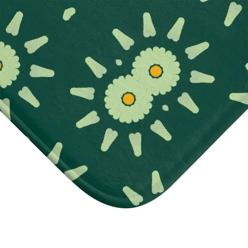 Trendy Green Geometric Bath Mat