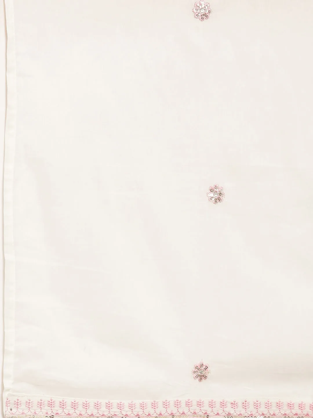 Women Anarkali Off White Floral Kurta and Trousers Set Comes With Dupatta