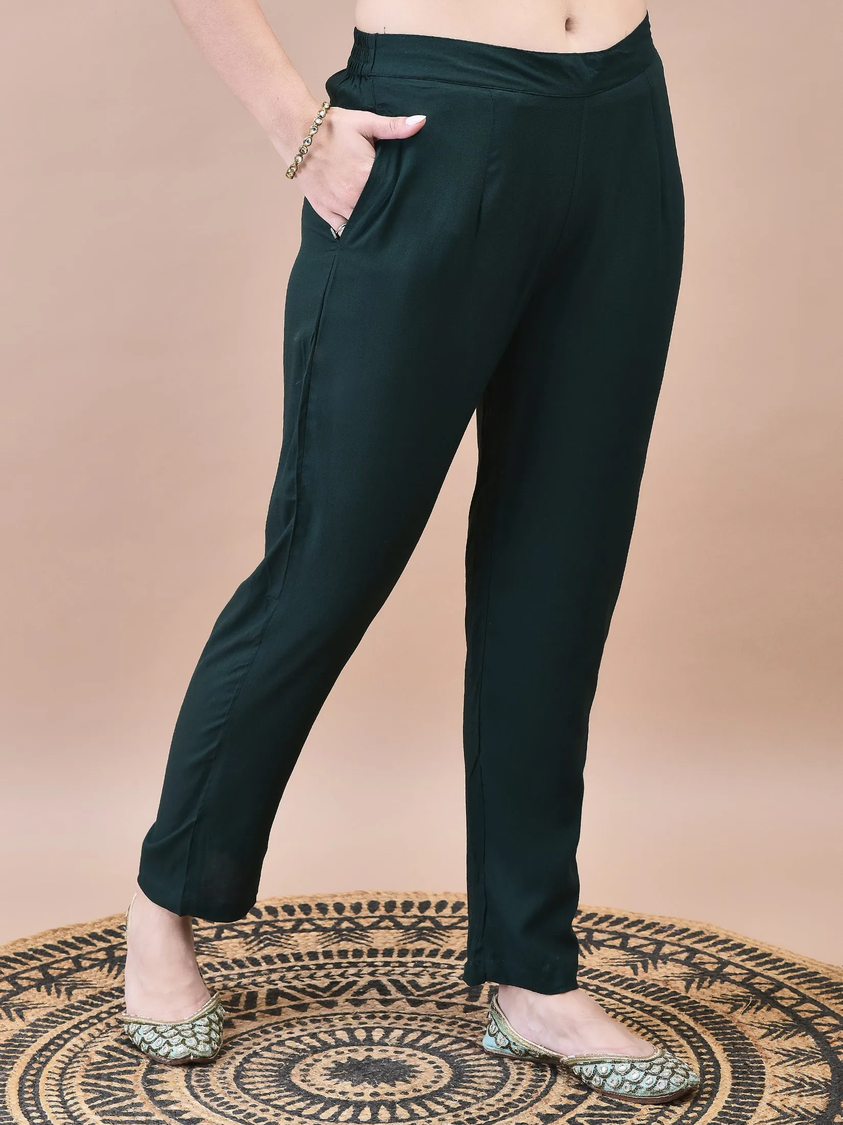 Women Liva Green Embroidered Kurta Trouser with Chanderi Dupatta