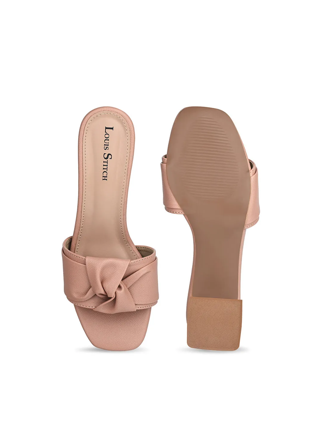 Women's Peach Pink Open Toe Bow Strap Lightweight Sandals
