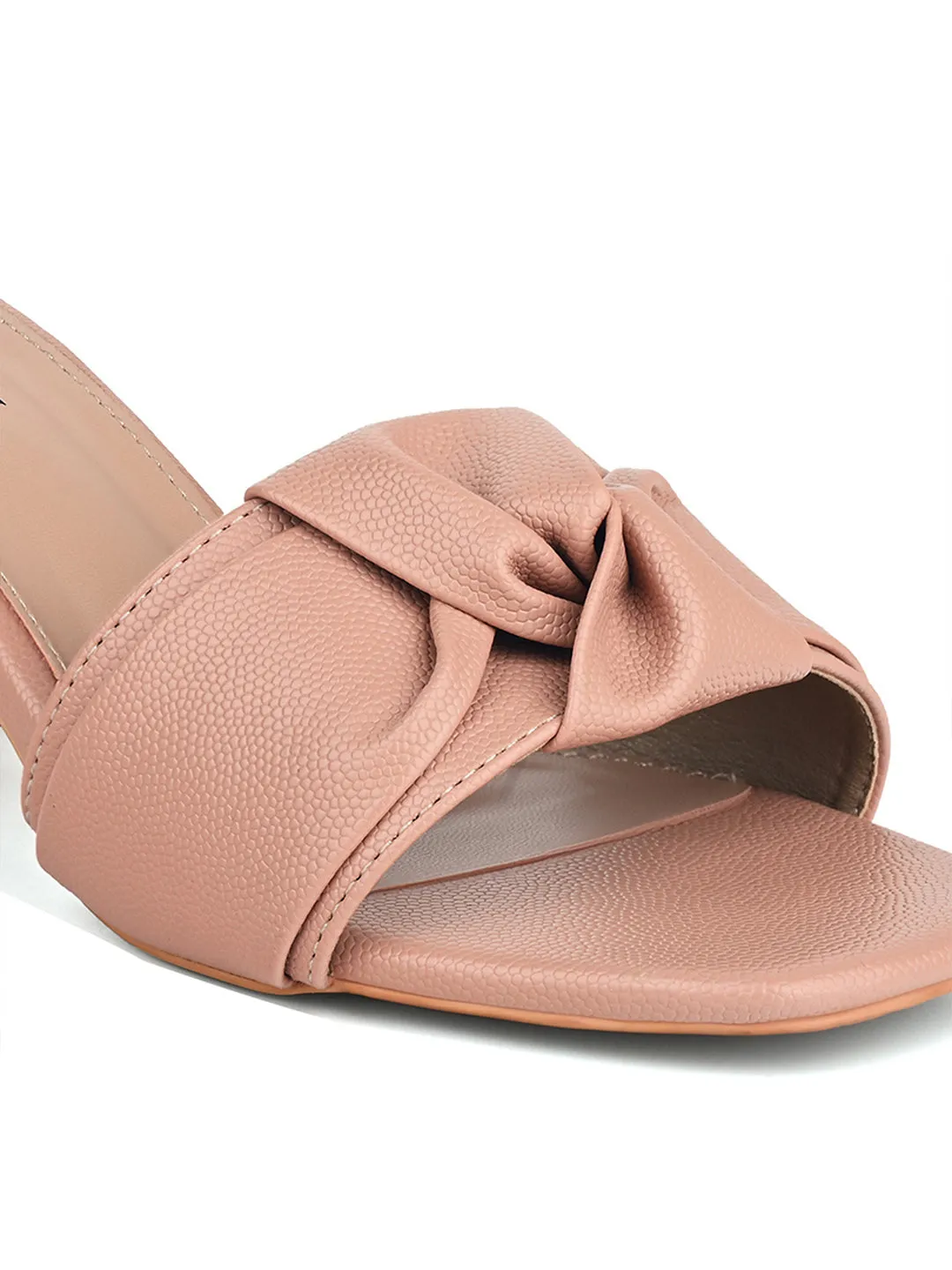 Women's Peach Pink Open Toe Bow Strap Lightweight Sandals