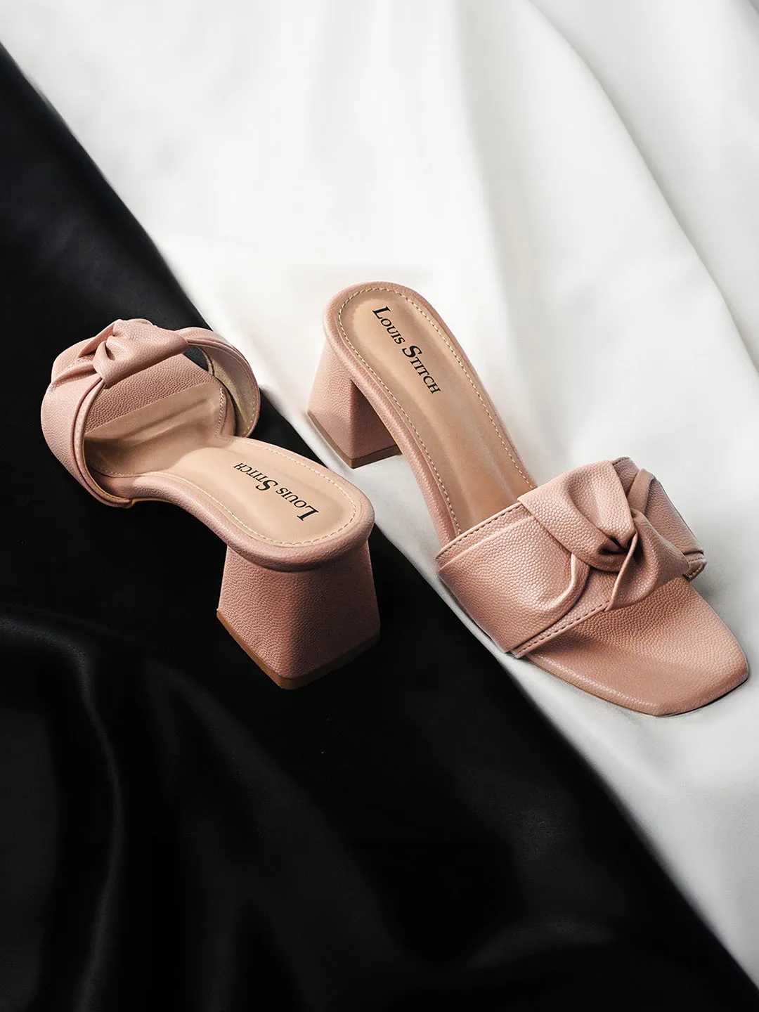 Women's Peach Pink Open Toe Bow Strap Lightweight Sandals