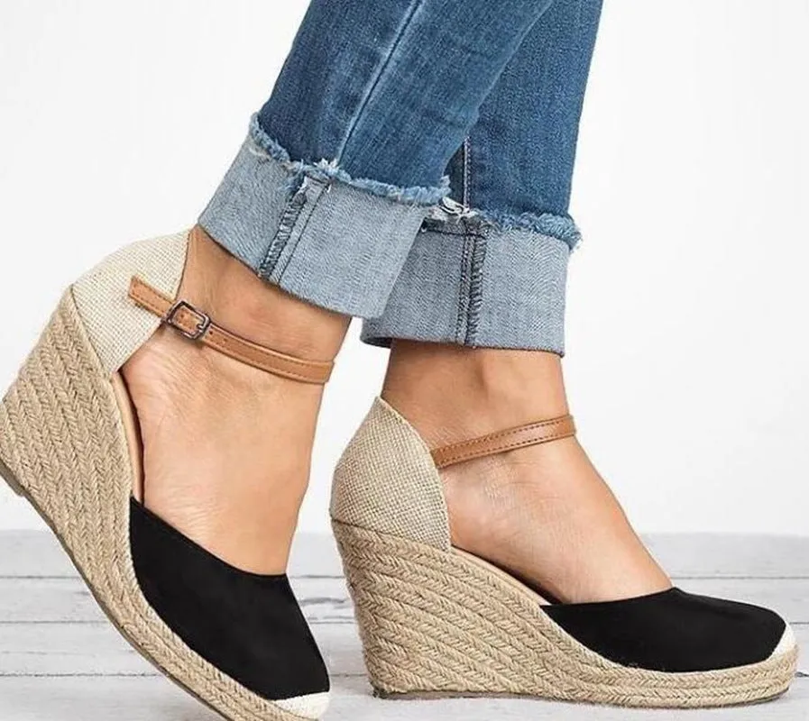 Womens Pumps Shoes Espadrilles Wedges Platform Ankle Buckle Rivet