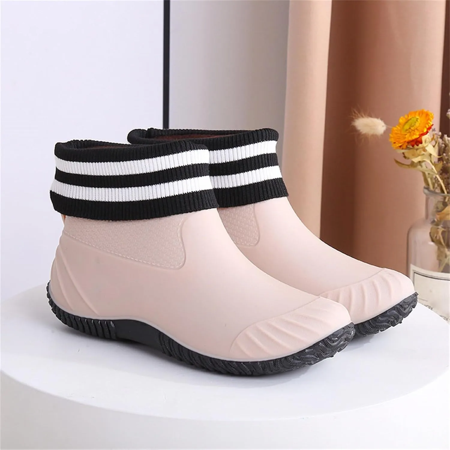 Womens Rain Boots Ankle Knit Lined Mens Grounded Footwear Booties with Heel Non Slip Work Barefoot Shoes Mens Rain Boots Slip On Non-Slip Rubber Waterproof Men's Snow Boots