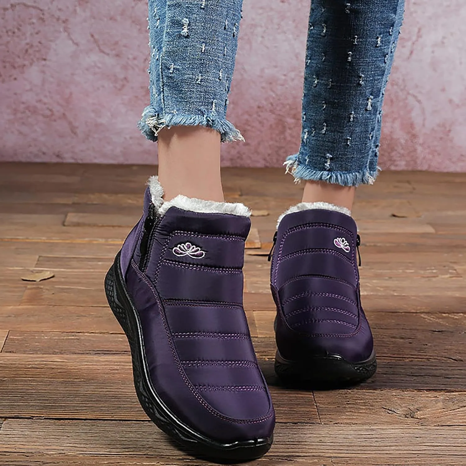 Women's Snow Boots Wide Width Adults Winter Boots Slip On for Womens Shoes Warm Barefoot Shoes Grounded Footwear Hiking Boots for Women Knee High Men's Snow Booties